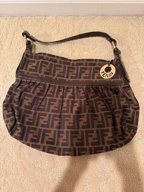Fendi Brown and Dark Brown FF Zucca Shoulder Bag with Logo Charm